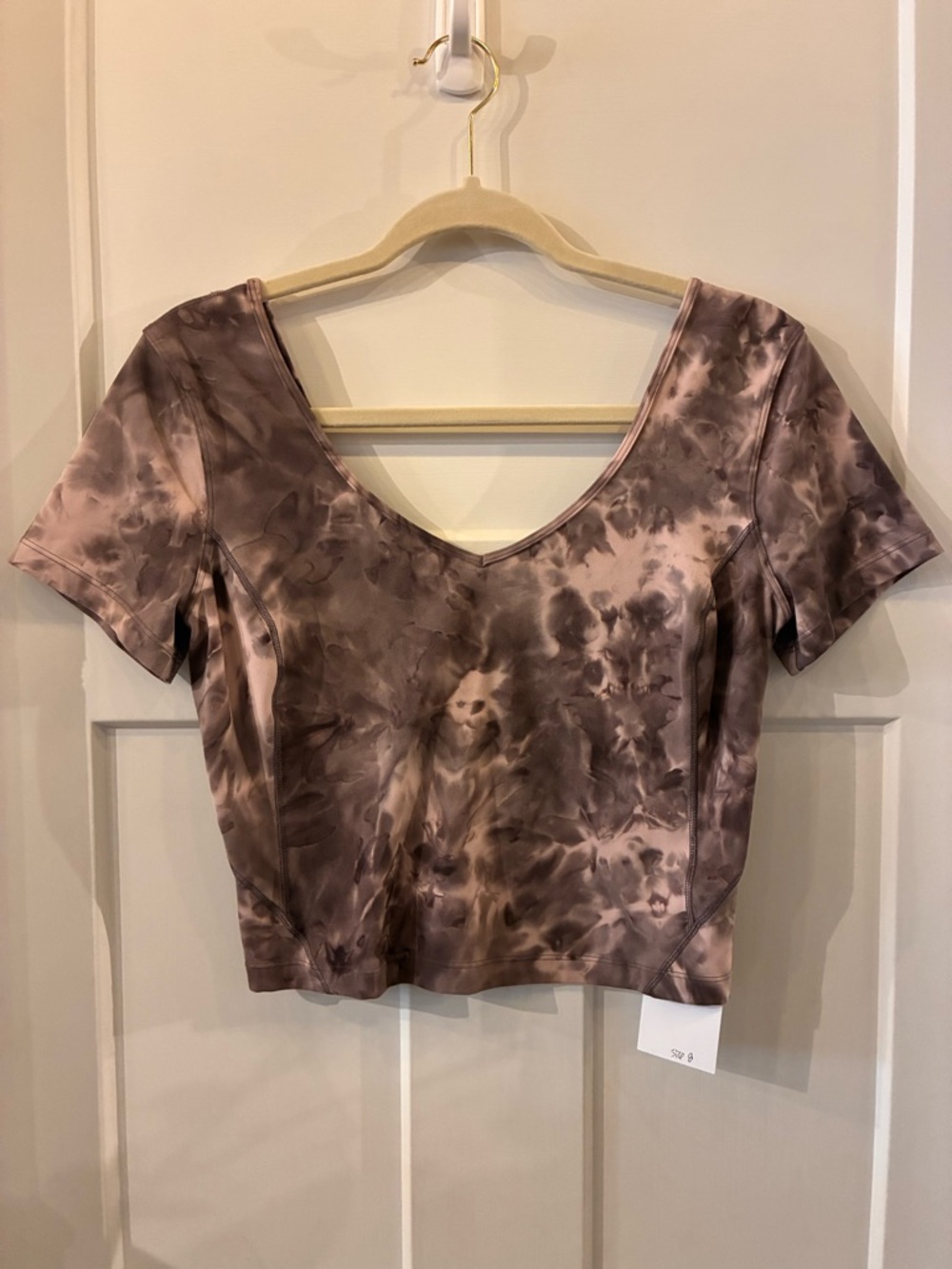 Tie-Dye V-Neck Short Sleeve Athletic Top - Mauve Brown